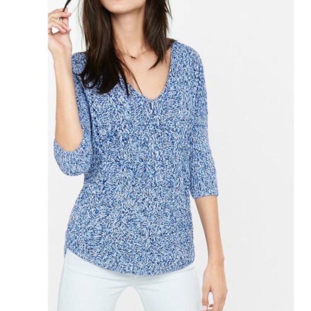 Express Blue Tunic V-Neck Sweater